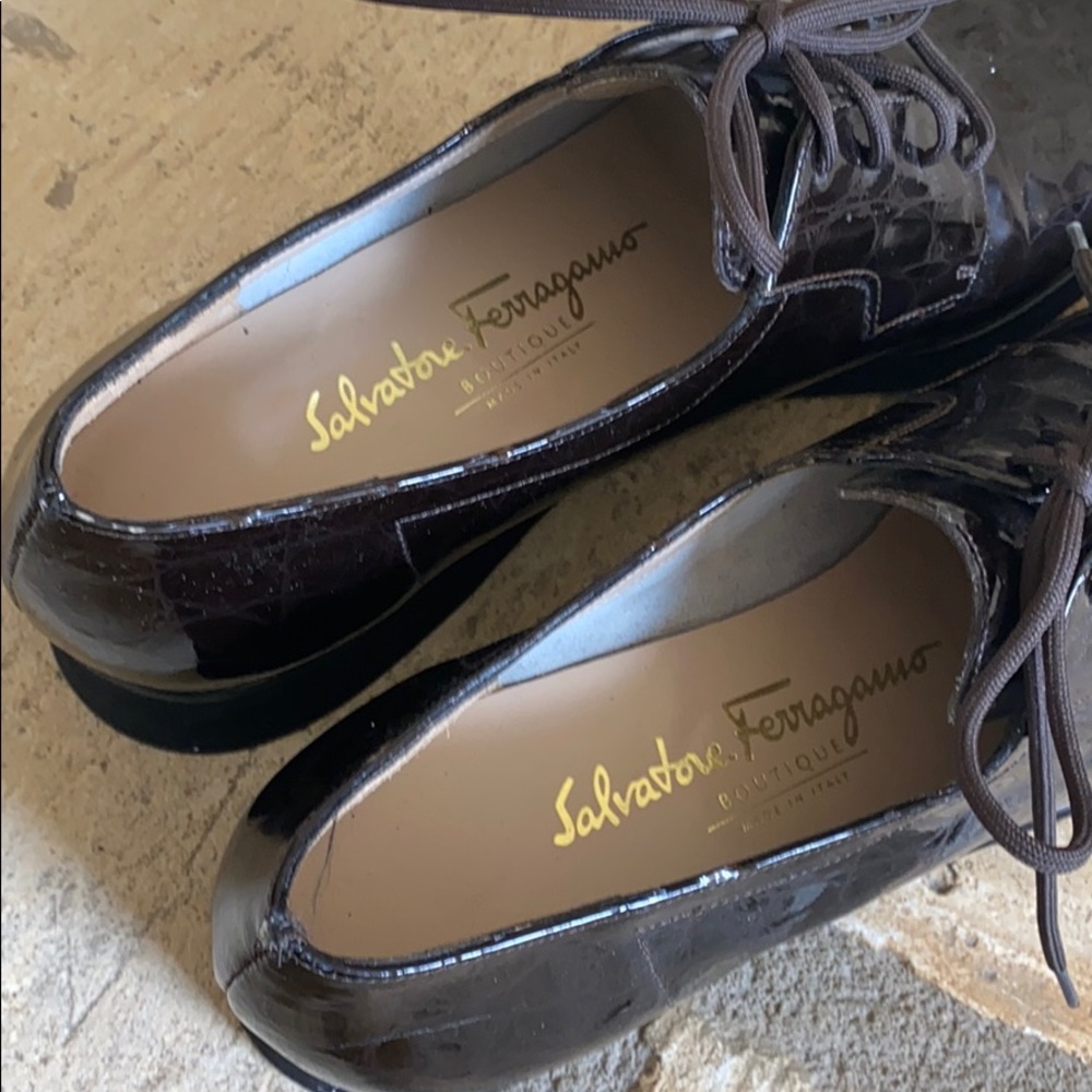 Salvatore Ferragamo Patent Leather Croc Oxfords